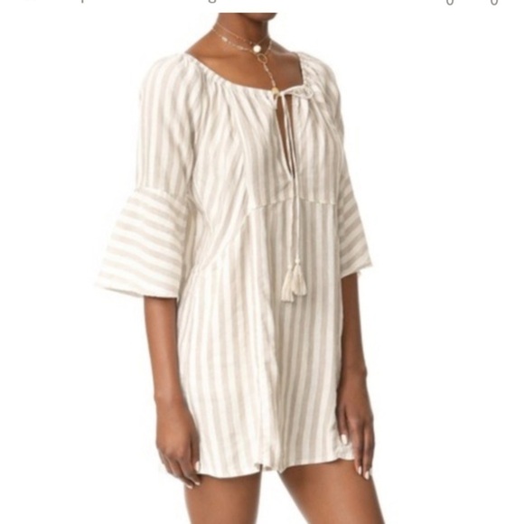 Free People Dresses & Skirts - Free People Womens Folk Town Mini linen Dress M tan striped